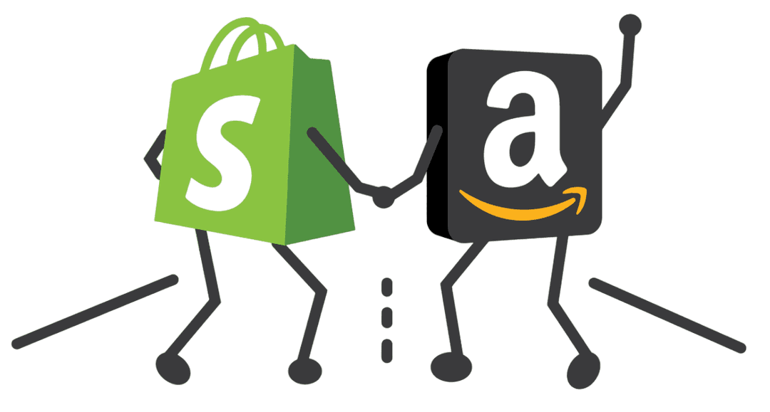 Shopify and Amazon Logos Holding Hands