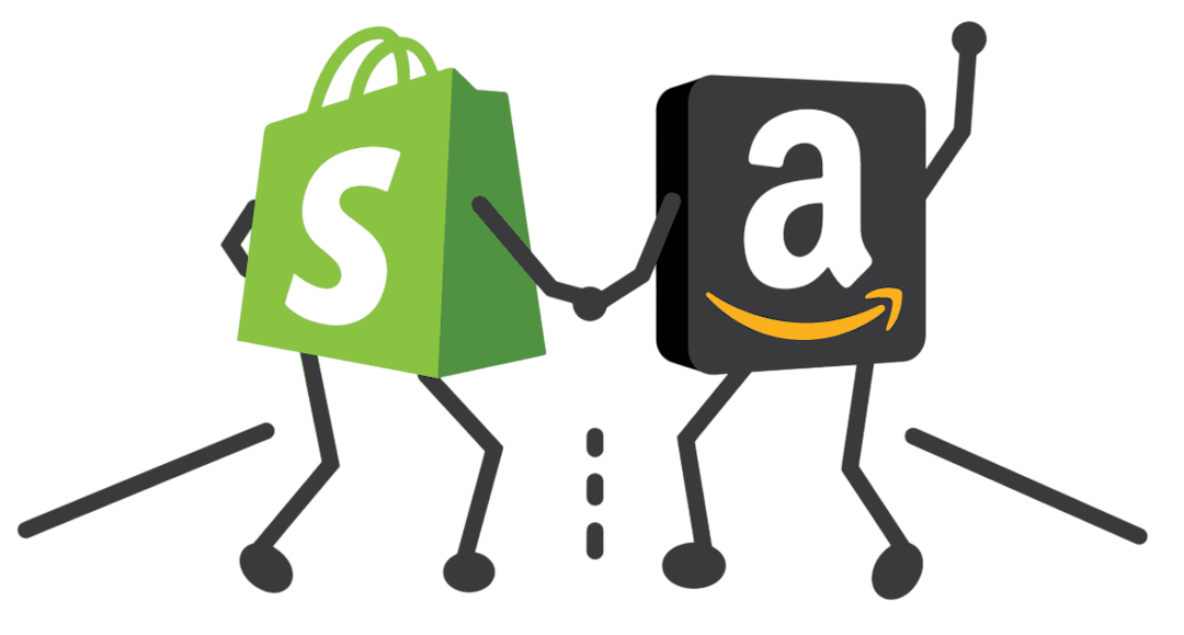 Shopify and Amazon Logos Holding Hands